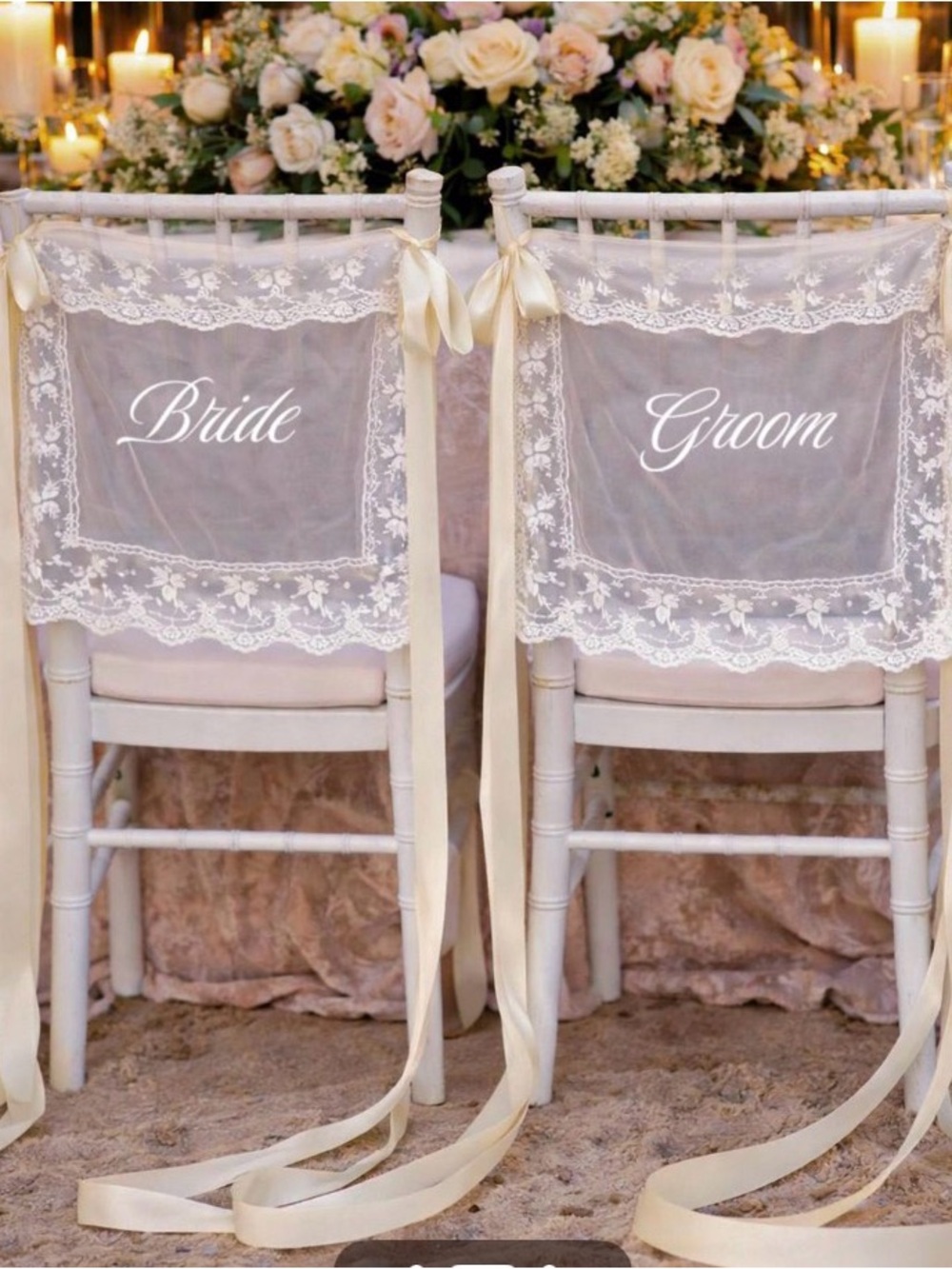 Bride & Groom Lace Sign - Ivory Wedding Decor